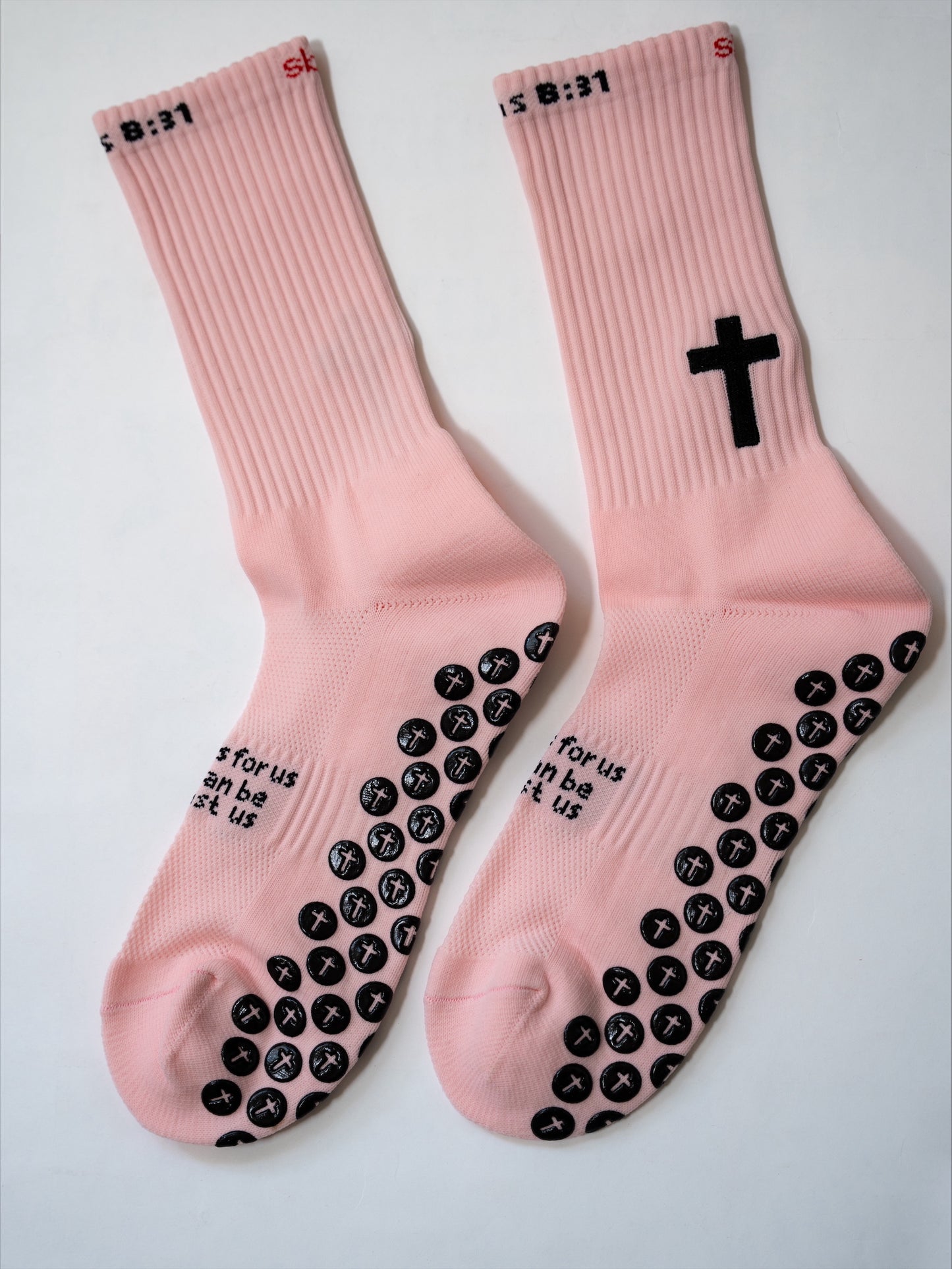Romans 08:31 Pink Athletic Grip Socks