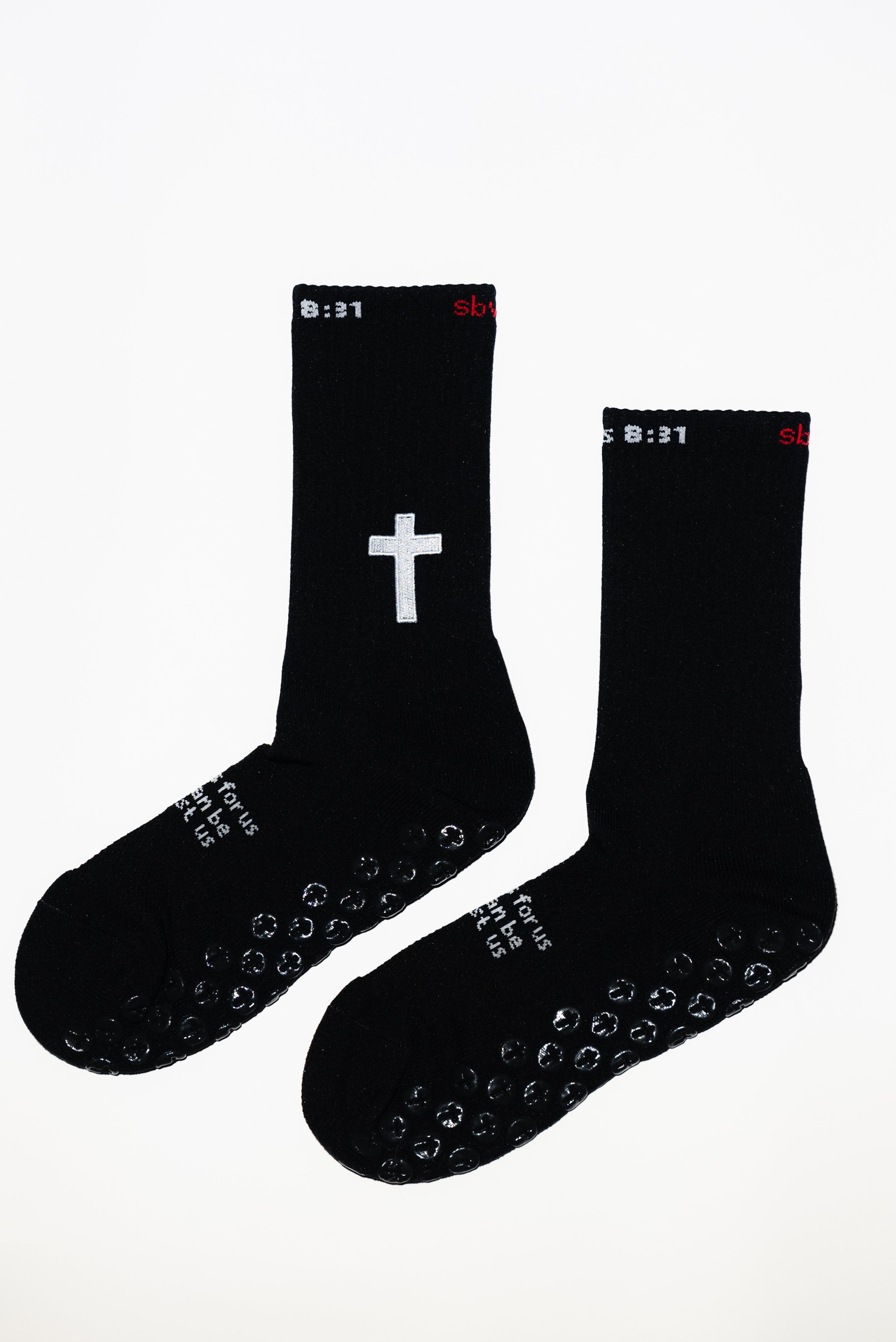 Romans 08:31 Black Athletic Grip Socks