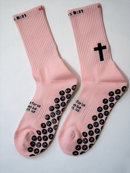 Romans 08:31 Pink Athletic Grip Socks