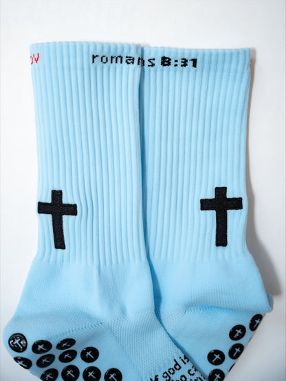 Romans 08:31 Blue Athletic Grip Socks