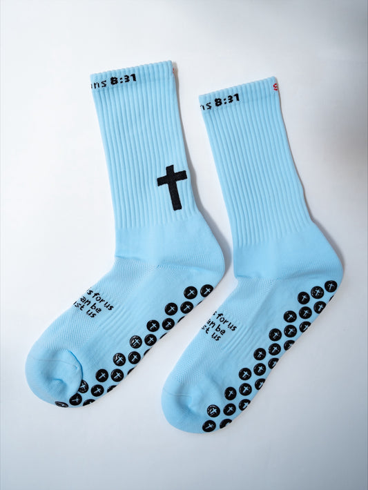 Romans 08:31 Blue Athletic Grip Socks